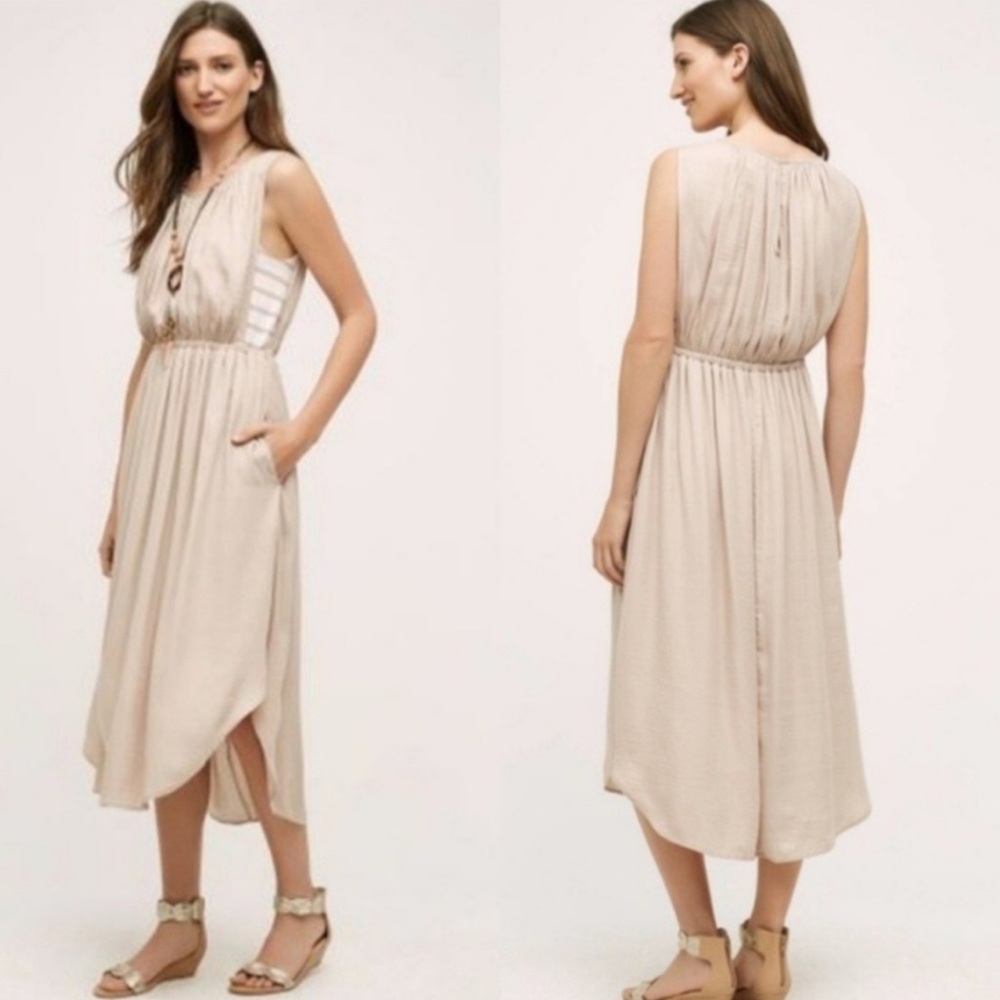 Anthropologie Dolan Left Coast Striped Side Pocket Midi Dress Beige Petite S